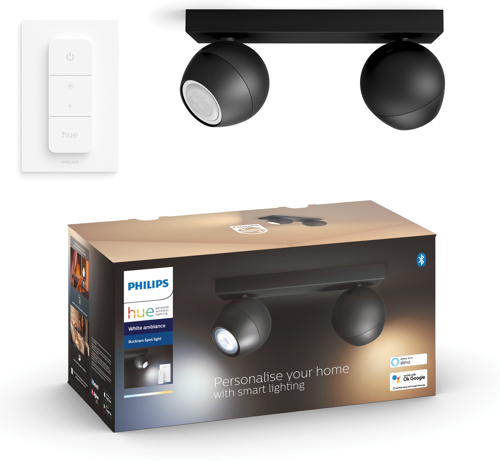 Philips Hue Buckram 2-Spot opbouwspot White Ambiance Zwart