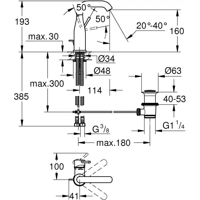 Grohe wastafelkraan Essence M-size met hendel en waste Warm Sunset