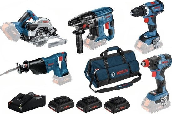 Bosch 0615990L5A 6 Toolkit 18 V Li-ion Accu 6-delige Combiset (3x 4.0Ah accu) in tas