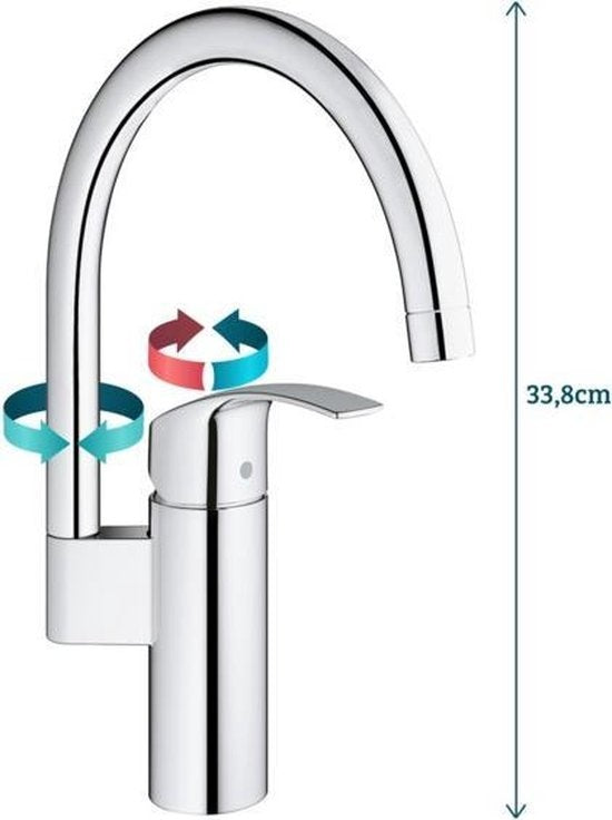 GROHE Eurosmart New Keukenkraan - hoge draaibare C-uitloop - zonder uittrekbare handdouche - chroom - 33202002