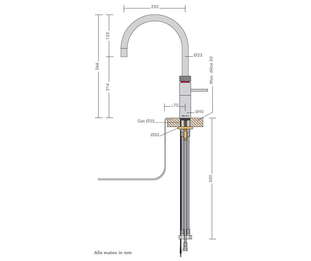 Quooker Fusion Round messing patina met COMBI boiler 3-in-1 kokend water kraan