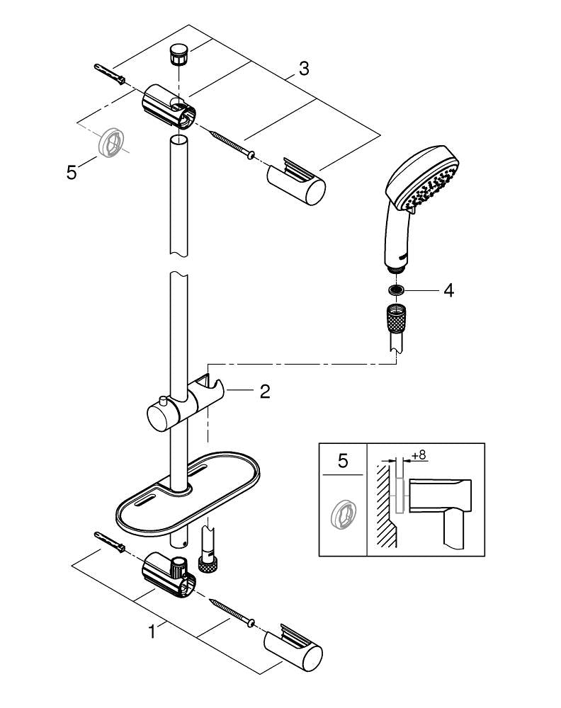 GROHE Comfort New doucheset met Vitalio Comfort New handdouche 3 standen 10cm met glijstang 70cm en doucheslang 175cm chroom